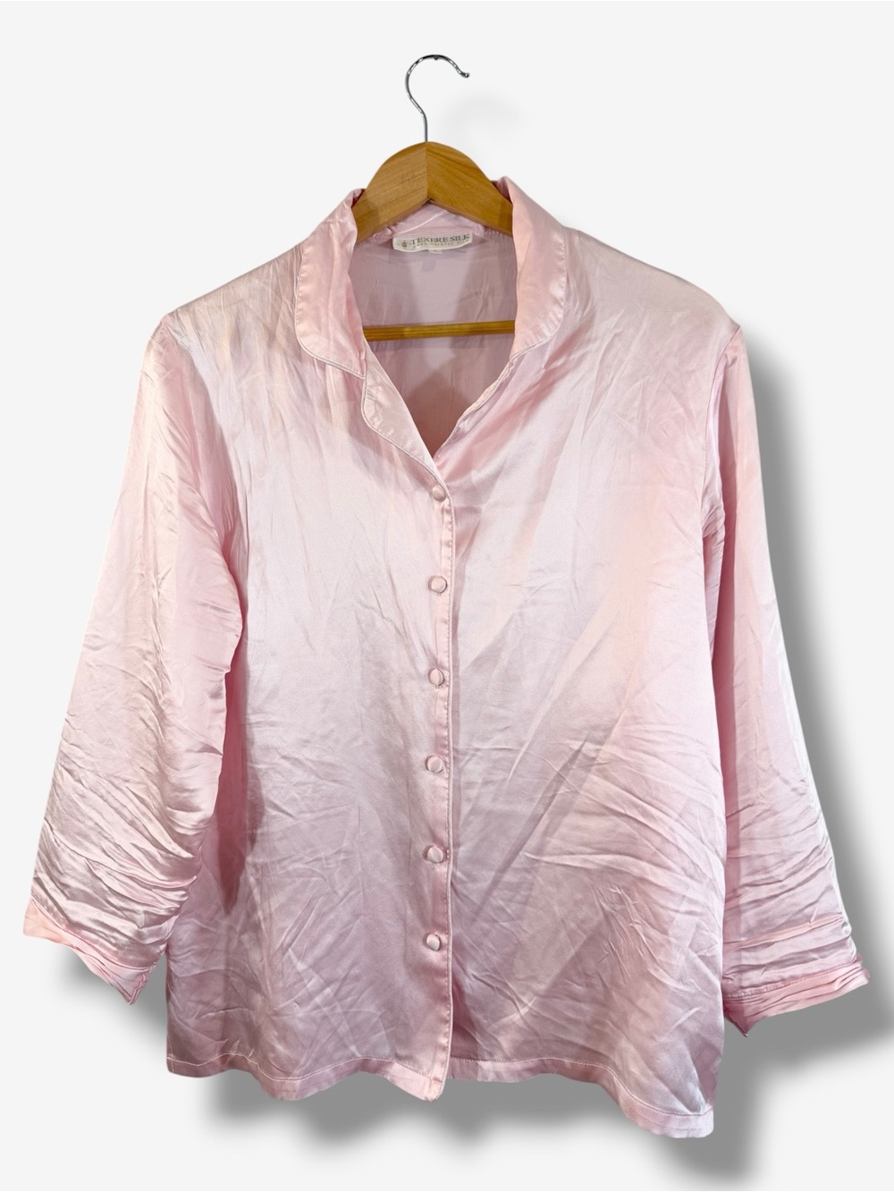 Texere Silk Pajama Top Size L Soft Pink Long Sleeve Button Up Luxury Loungewear